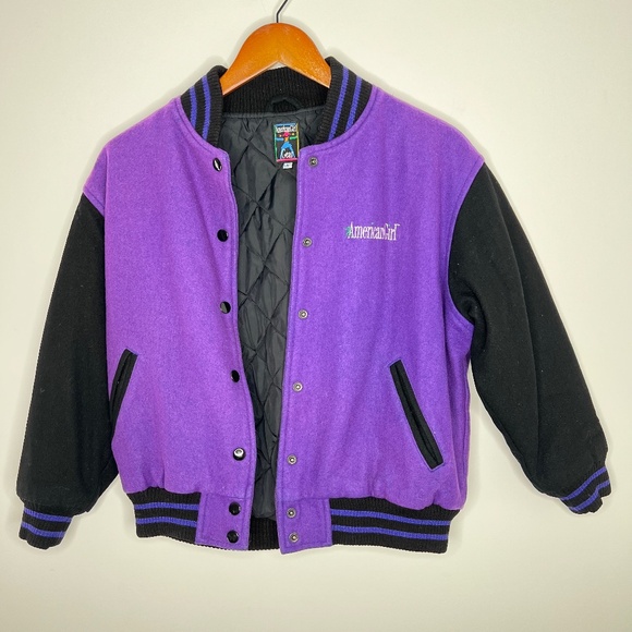 Vintage 90s American Girl Wool Varsity Purple Logo Jacket M - Picture 3 of 6